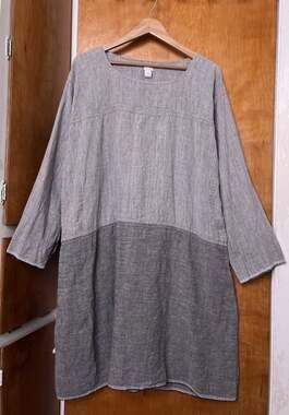 DOSA Oversized Linen Colorblock Gray Dress Lagenlook Midi Artsy Boho Cocoon Sz 2